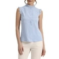 thumbnail image 1 of INSPIRE CHIC Women's for Sleeveless Shirt Button Up Solid Color Ruffle Summer Blouse S Light Blue, 1 of 5