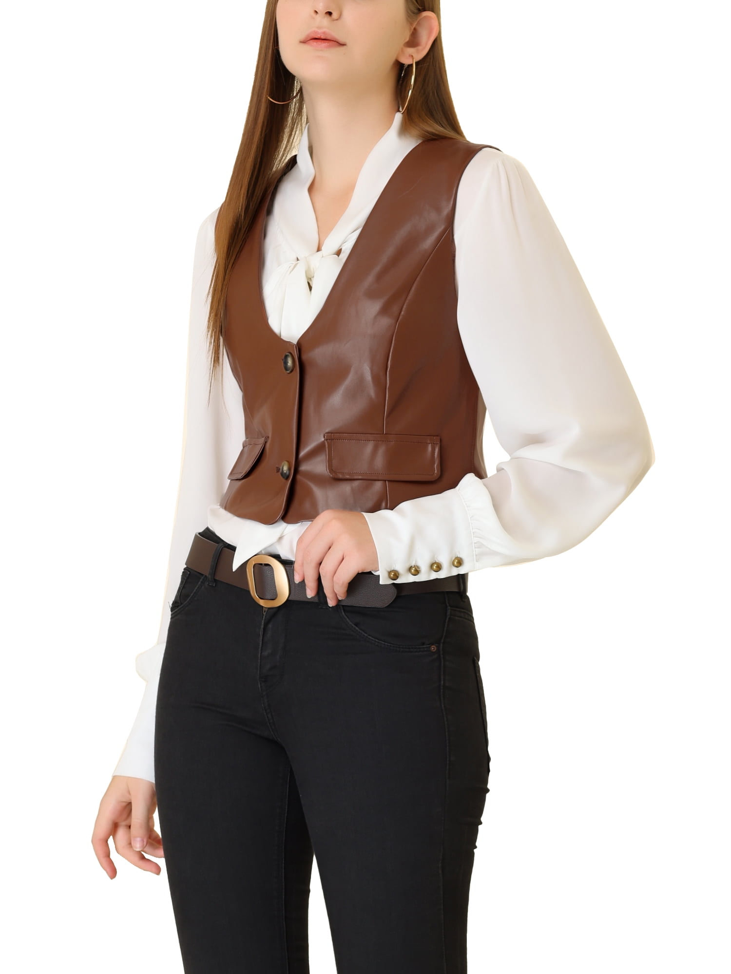 Inspire Chic Women's Steampunk Waistcoat Sleeveless PU Faux Leather Suit Vest L Brown, Size: Large Inspire Chic Women's Steampunk Waistcoat Sleeveless PU Faux Leather Suit Vest L Brown, Size: Large