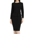 thumbnail image 1 of INSPIRE CHIC Women's Peplum Bodycon Dress Crew Neck Long Sleeve High Waisted Midi Sheath Work Dress XS Black, 1 of 6
