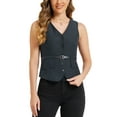 thumbnail image 1 of INSPIRE CHIC Womens' Business Formal Button Front Closure V Neck Vest with Belt Pockets, 1 of 4