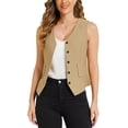 thumbnail image 1 of INSPIRE CHIC Womens' Business Formal Button Front Closure V Neck Vest with Belt Pockets, 1 of 4