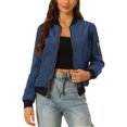 thumbnail image 1 of Allegra K Womens Casual Zip Up Bomber Jacket Windbreaker Outerwear with Pockets XS Dark Blue, 1 of 6