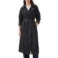thumbnail image 1 of INSPIRE CHIC Womens Denim Trench Coats Double Breasted Long Sleeves A Line Lapel Belted Pockets Back Slit Fall Winter Long Jean Jackets Medium Black, 1 of 6