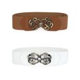 thumbnail image 1 of INSPIRE CHIC Womens Elastic Belts Metal Interlocking Buckle Stretchy Belts White & Brown, 1 of 6