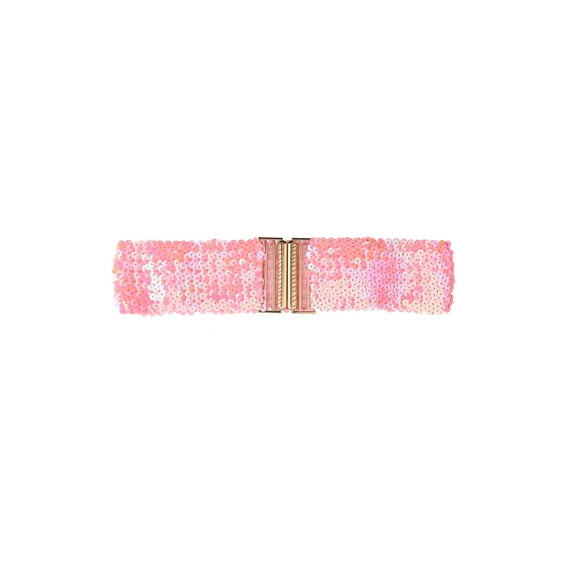 INSPIRE CHIC Women‘’s Elastic Waist Belt Sequins Decor Metal Interlock Buckles Belts for Dresses Pink