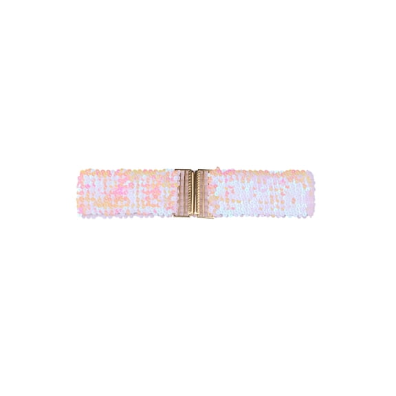 INSPIRE CHIC Women‘’s Elastic Waist Belt Sequins Decor Metal Interlock Buckles Belts for Dresses Carnation