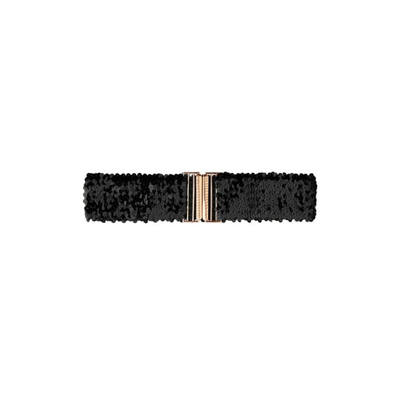 INSPIRE CHIC Women‘’s Elastic Waist Belt Sequins Decor Metal Interlock Buckles Belts for Dresses Black