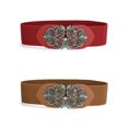 thumbnail image 1 of INSPIRE CHIC Womens Elastic Wide Waist Belts Stretchy Belts Brown & Red, 1 of 6