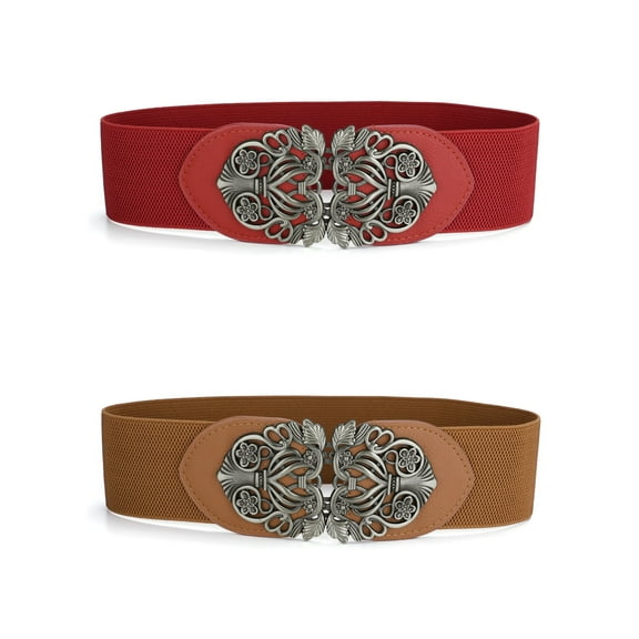 INSPIRE CHIC Womens Elastic Wide Waist Belts Stretchy Belts Brown & Red