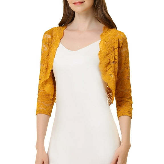 INSPIRE CHIC Valentine's Day Women's Shrugs Floral Lace Cardigan 3/4 Sleeves Sheer Cover Up Top L Ginger