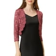 thumbnail image 1 of INSPIRE CHIC Valentine's Day Women's Shrugs Floral Lace Cardigan 3/4 Sleeves Sheer Cover Up Top M Brick Red, 1 of 6