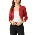 thumbnail image 1 of INSPIRE CHIC Valentine's Day Women's Shrugs Floral Lace Cardigan 3/4 Sleeves Sheer Cover Up Top M Deep Red, 1 of 7
