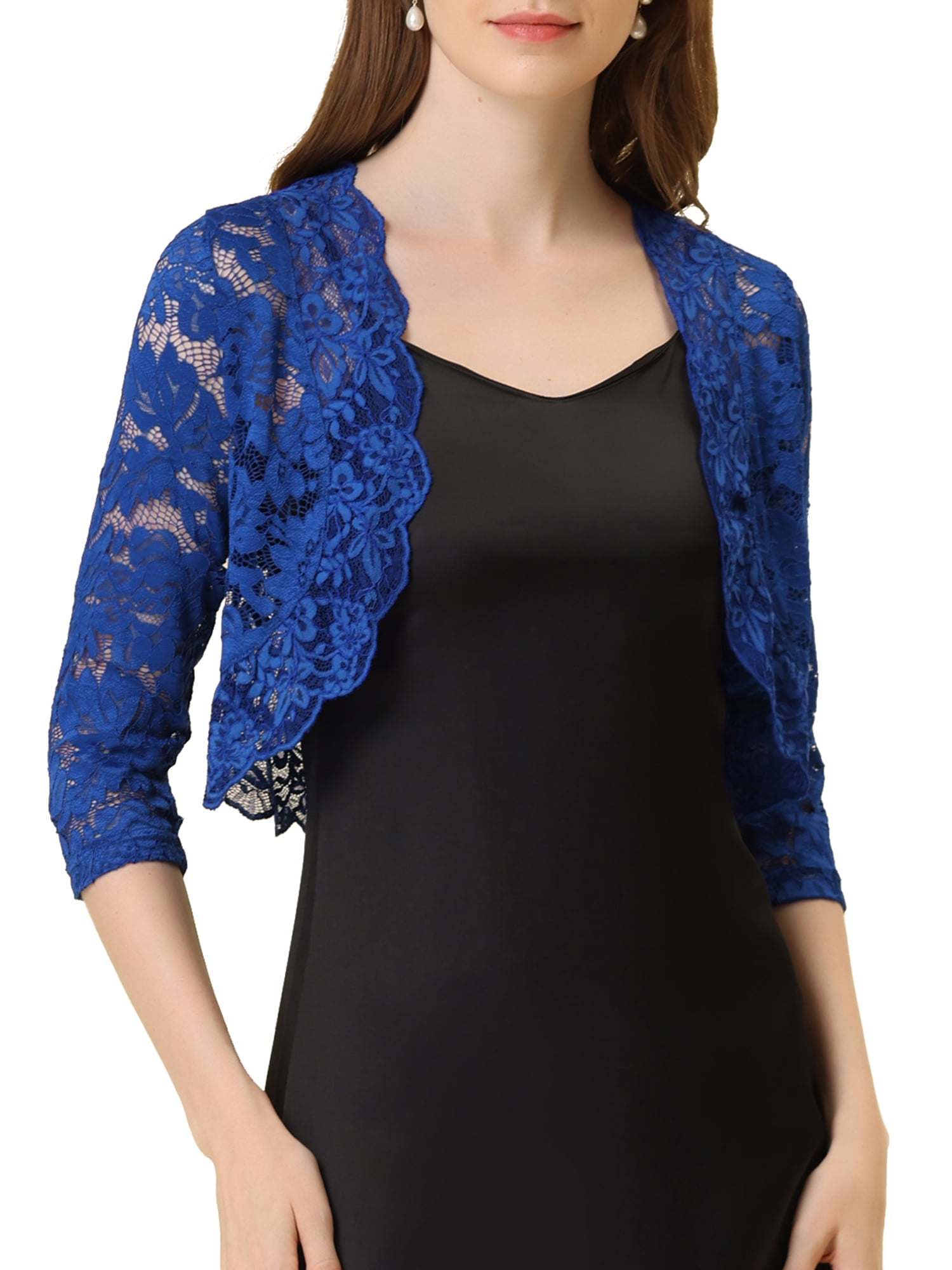 Allegra K Women'S Lace Sheer Shrug Elegant 3/4 Sleeve Bolero Floral Shrug
