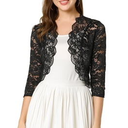 Allegra K Women's Sheer Sequin Lace Bolero Shrug - 3/4 Sleeve Crop Cardigan
