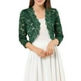 thumbnail image 1 of INSPIRE CHIC Women's Shrugs Floral Lace Cardigan 3/4 Sleeves Sheer Cover Up Top XS Dark Green, 1 of 6