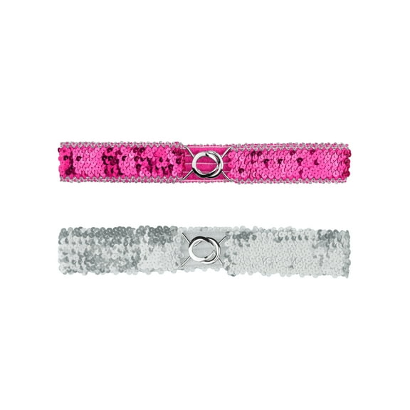 INSPIRE CHIC Women's Shimmer Skinny Stretchy Waist Belts Sequins Decor Elastic Belts for Dresses Silver Side Rose Red