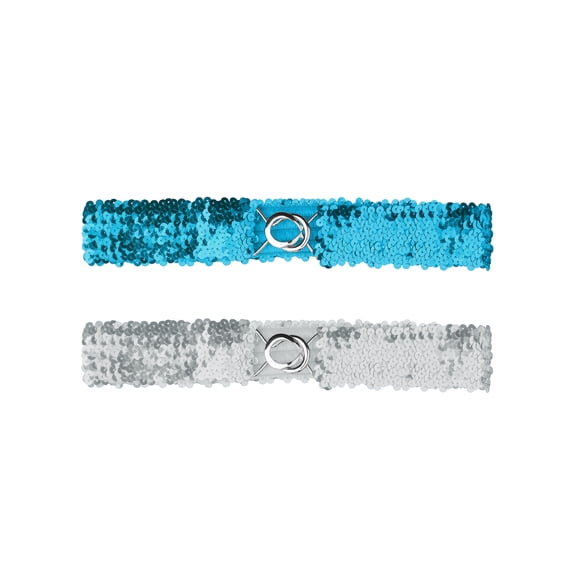 INSPIRE CHIC Women's Shimmer Skinny Stretchy Waist Belts Sequins Decor Elastic Belts for Dresses Light Blue