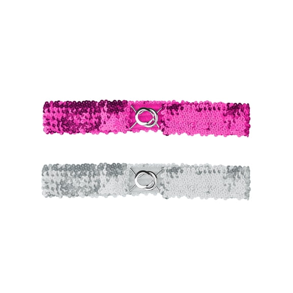 INSPIRE CHIC Women's Shimmer Skinny Stretchy Waist Belts Sequins Decor Elastic Belts for Dresses Rose Red