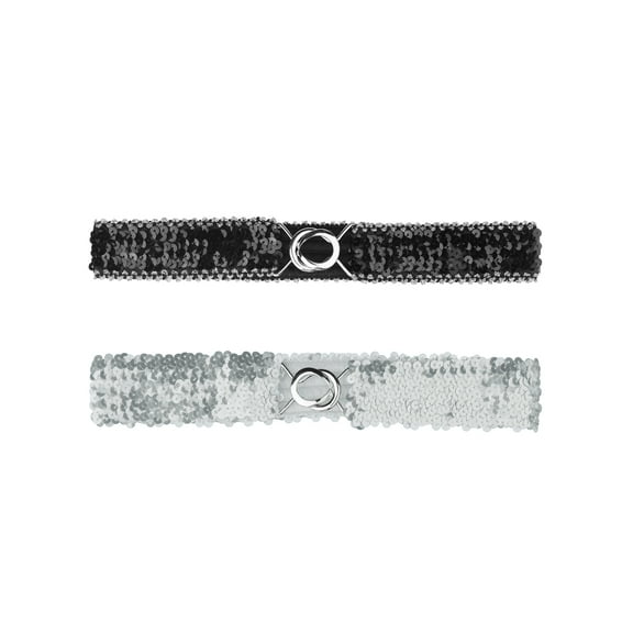 INSPIRE CHIC Women's Shimmer Skinny Stretchy Waist Belts Sequins Decor Elastic Belts for Dresses Silver Side Black