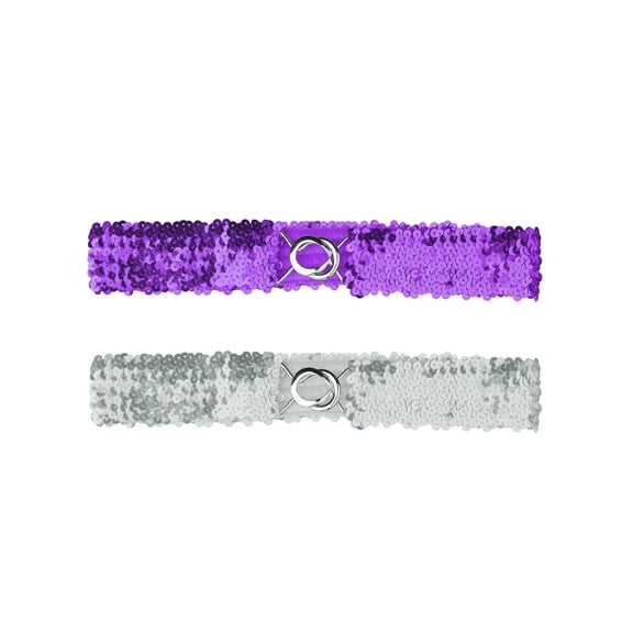 INSPIRE CHIC Women's Shimmer Skinny Stretchy Waist Belts Sequins Decor Elastic Belts for Dresses Purple