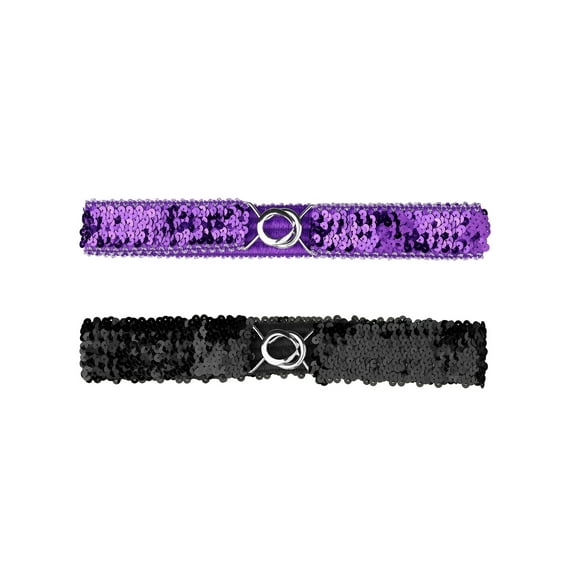 INSPIRE CHIC Women's Shimmer Skinny Stretchy Waist Belts Sequins Decor Slim Elastic Belts 2PCS Silver side Purple