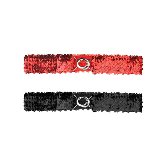 INSPIRE CHIC Women's Shimmer Skinny Stretchy Waist Belts Sequins Decor Slim Elastic Belts 2PCS Red