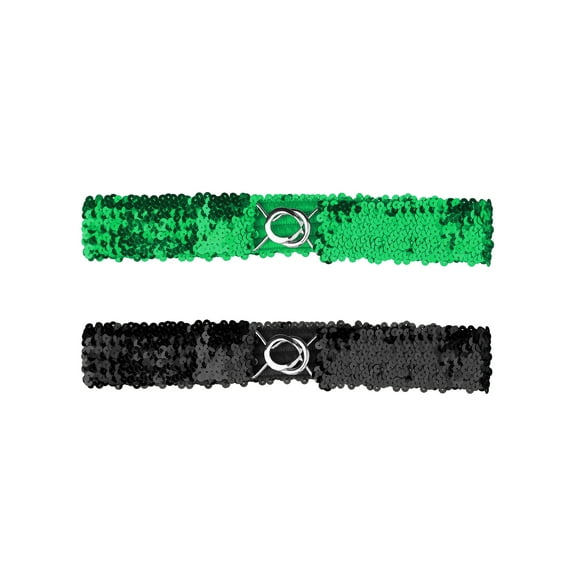 INSPIRE CHIC Women's Shimmer Skinny Stretchy Waist Belts Sequins Decor Slim Elastic Belts 2PCS Green