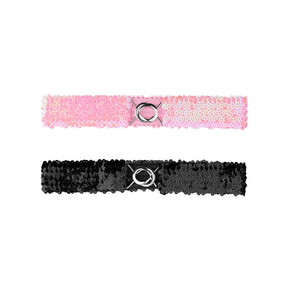 INSPIRE CHIC Women's Shimmer Skinny Stretchy Waist Belts Sequins Decor Slim Elastic Belts 2PCS Pink