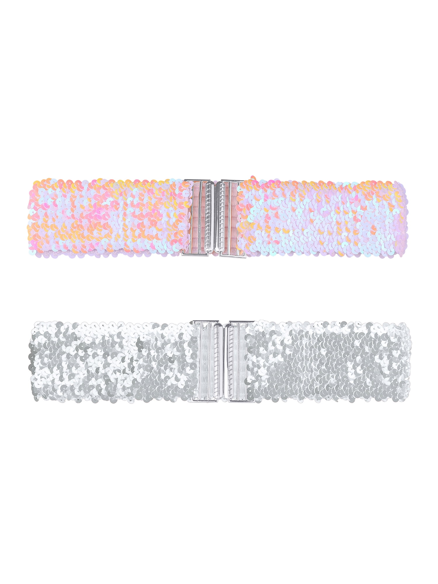 2348 Womens Glitter Wide Waist Belts Interlock Buckles Sequins Decor Y2K Sequins Stretch Belts With Metal Interlocking Buckle for  main image 4