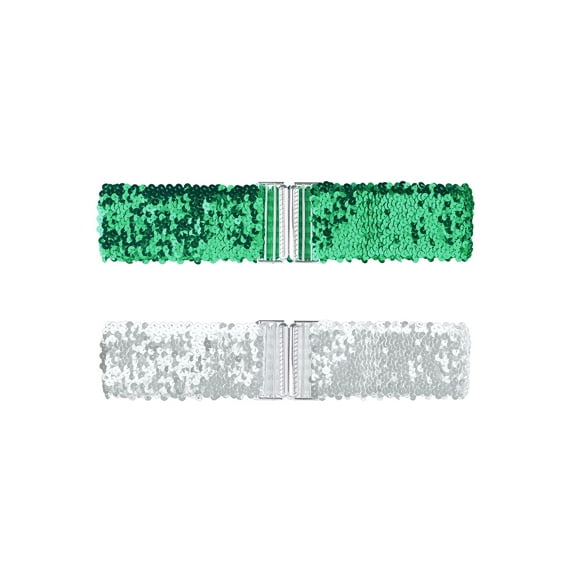 INSPIRE CHIC Women's Shining Wide Waist Belts Interlock Buckles Sequins Decor Stretchy Belts 2PCS Green