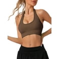 thumbnail image 1 of INSPIRE CHIC Womens Halter Backless Ribbed Sports Bras Workout Fitness Underwear L Brown, 1 of 5