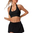 thumbnail image 1 of INSPIRE CHIC Womens Halter Backless Ribbed Sports Bras Workout Fitness Underwear S Black, 1 of 5