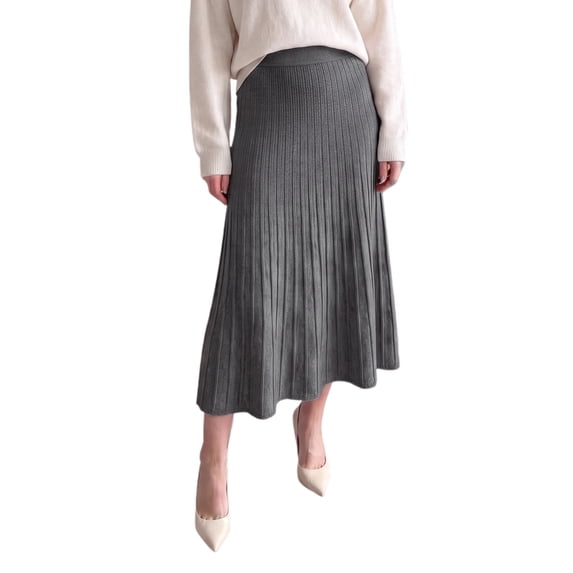 INSPIRE CHIC Womens Knit Skirt Pleated High Waist A Line Flared Elegant Casual Stretchy Winter Maxi Sweater Skirts Large Gray