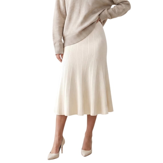 INSPIRE CHIC Womens Maxi Skirt Ribbed Knit Fishtail Elastic Waistd Bodycon Stretchy Soft Elegant Fall Winter Sweater Skirts X Large Apricot