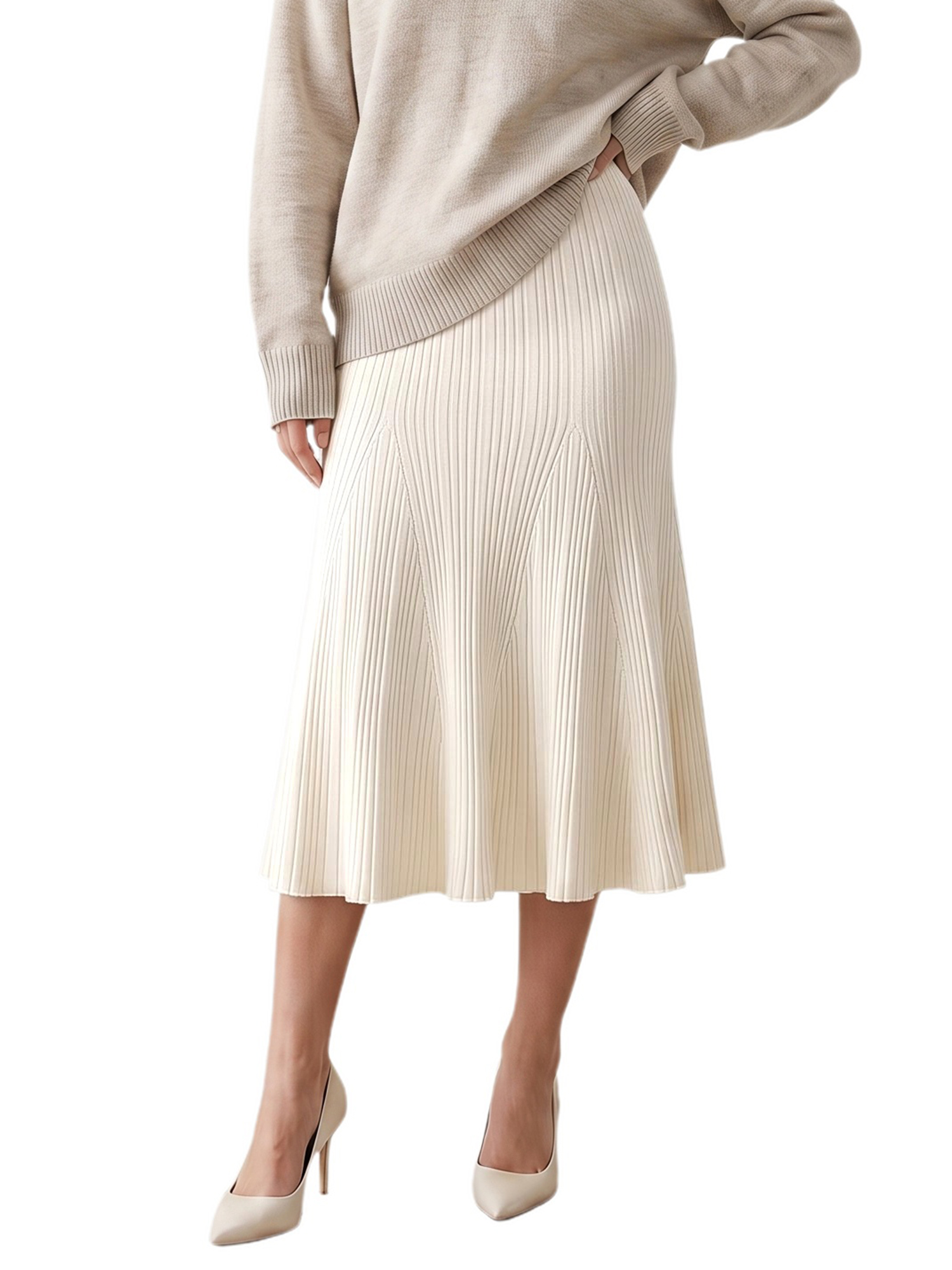 INSPIRE CHIC Womens Maxi Skirt Ribbed Knit Fishtail Elastic Waistd Bodycon Stretchy Soft Elegant Fall Winter Sweater Skirts X Large Apricot