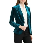 INSPIRE CHIC Women's Velvet Blazer Solid Color Shawl Collar One Button Wear-to-Work Suit Jacket 3XL Lake Blue