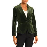INSPIRE CHIC Women's Velvet Blazer Solid Color Shawl Collar One Button Wear-to-Work Suit Jacket L Olive Green