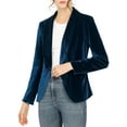 thumbnail image 1 of INSPIRE CHIC Women's Office Coat Solid Shawl Collar 1 Button Velvet Blazer M Deep Blue, 1 of 7