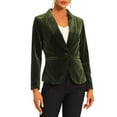 thumbnail image 1 of INSPIRE CHIC Women's Velvet Blazer Solid Color Shawl Collar One Button Wear-to-Work Suit Jacket M Olive Green, 1 of 7