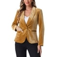 thumbnail image 1 of INSPIRE CHIC Women's Velvet Blazer Solid Color Shawl Collar One Button Wear-to-Work Suit Jacket S Dark Yellow, 1 of 7