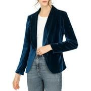 INSPIRE CHIC Women's Velvet Blazer Shawl Collar Solid Office Suit Jacket XS Deep Blue