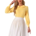 thumbnail image 1 of INSPIRE CHIC Womens' Peter Pan Collar Houndstooth Plaid Long Sleeve Button Back Blouses L Yellow White, 1 of 6