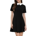 thumbnail image 1 of INSPIRE CHIC Womens Peter Pan Contrast Collar Short Sleeves Flare Dress XS Black, 1 of 7