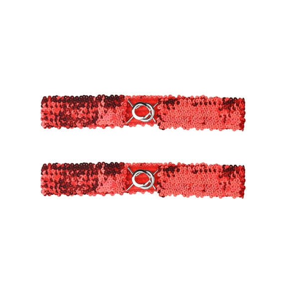 INSPIRE CHIC Women's Skinny Elastic Waist Belts Sequins Decor Stretchy Belts for Dresses 2PCS Red