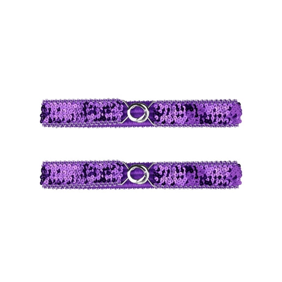 INSPIRE CHIC Women's Skinny Elastic Waist Belts Sequins Decor Stretchy Belts for Dresses 2PCS Silver Side Purple
