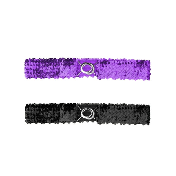 INSPIRE CHIC Women's Shimmer Skinny Stretchy Waist Belts Sequins Decor Slim Elastic Belts 2PCS Purple