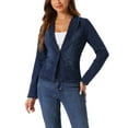 thumbnail image 1 of INSPIRE CHIC Women's Stretchy Jean Jacket Lapel Collar One Button Long Sleeve Work Denim Jackets S Deep Blue, 1 of 7