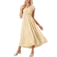 thumbnail image 1 of INSPIRE CHIC Womens Summer Casual Boho Maxi Dress V Neck Short Sleeve Ruffle Elastic Waist Holiday Beach Long Dress S Apricot, 1 of 5