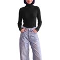 thumbnail image 1 of INSPIRE CHIC Womens' Sweater Splicing Knit Mock Neck False Two Piece Long Sleeves Fall Winter Slim Fit Ruffle Lace Trim Pullover Top Large Black, 1 of 6