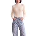 thumbnail image 1 of INSPIRE CHIC Womens' Sweater Splicing Knit Mock Neck False Two Piece Long Sleeves Fall Winter Slim Fit Ruffle Lace Trim Pullover Top Medium Aprico, 1 of 6